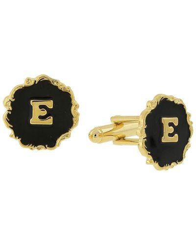 1928 Jewelry 14k Gold-plated Enamel Initial E Cufflinks - Black
