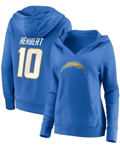 Fanatics Justin Herbert Los Angeles Chargers Player Icon Name And Number V-neck Pullover Hoodie - Blue