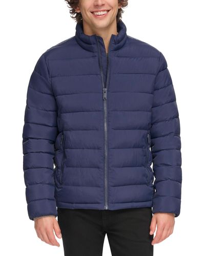 DKNY Quilted Full-zip Stand Collar Puffer Jacket - Blue