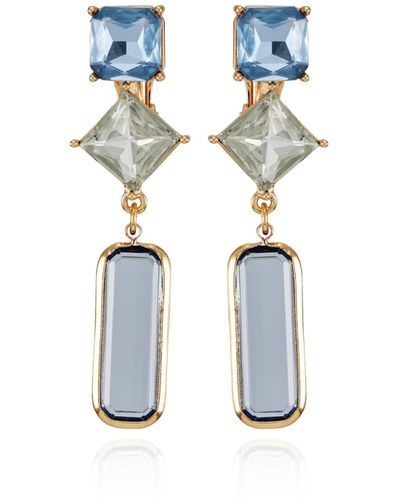 Tahari Tone Blue Glass Stone Drop Clip On Earrings