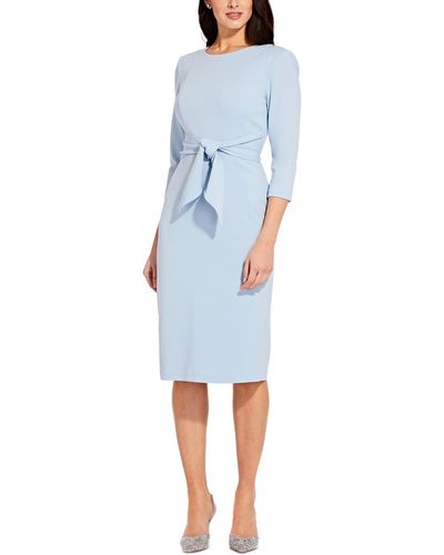 Adrianna Papell Tie-front 3/4-sleeve Crepe Knit Dress - Blue