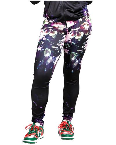 Poetic Justice Curvy Fit Active Floral Print Poly Tricot leggings - Blue