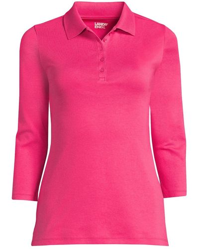 Lands' End Petite 3/4 Sleeve Cotton Interlock Polo Shirt - Pink