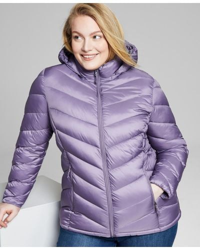 Charter Club Plus Size Hooded Packable Puffer Coat - Purple