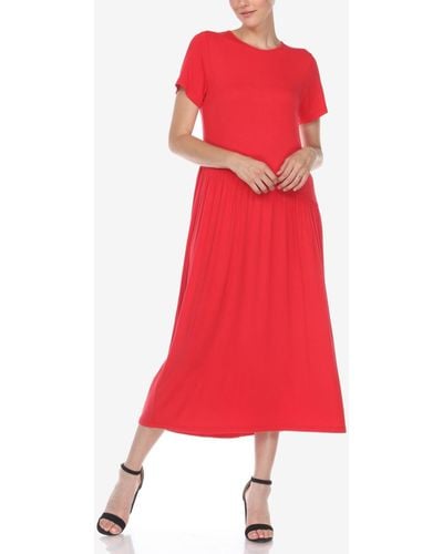White Mark Short Sleeve Asymmetrical Waist Maxi Dress - Red