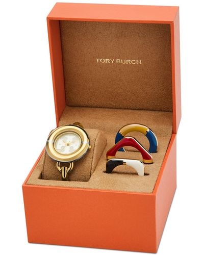 Tory Burch The Miller Stainless Steel Bracelet Watch 34mm Set - Orange