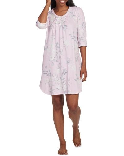 Miss Elaine 3/4-sleeve Floral Nightgown - White
