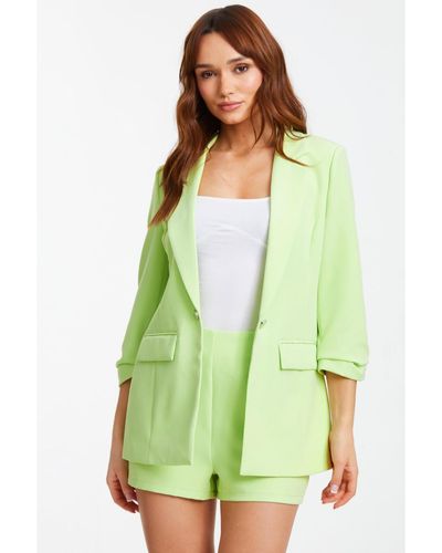 Quiz Ruched Sleeve Tailored Blazer - Green