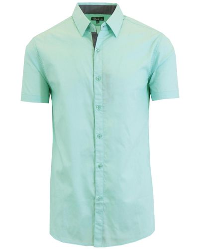 Galaxy By Harvic Slim-fit Short Sleeve Solid Dress Shirts - Green