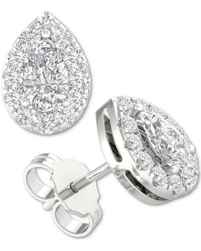 Macy's Diamond Pear-cut Halo Stud Earrings (3/4 Ct. T.w. - Metallic