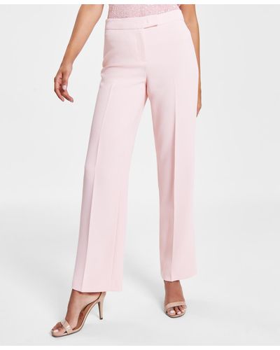 Anne Klein Solid Mid-rise Bootleg Ankle Pants - Pink