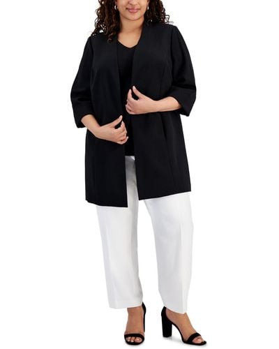 Kasper Plus Size Open-front Stretch-crepe Stand-collar Topper Jacket - Black