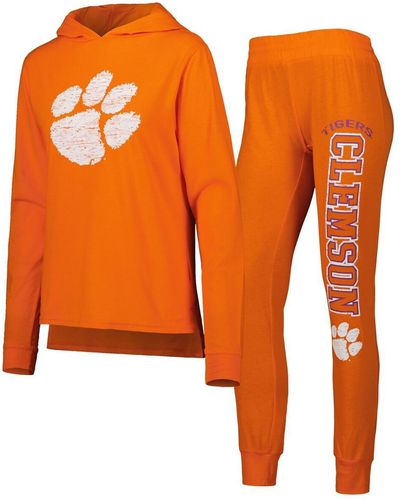 Concepts Sport Clemson Tigers Long Sleeve Hoodie T-shirt And Pants Sleep Set - Orange