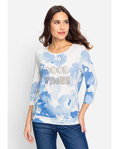 Olsen Cotton Blend 3/4 Sleeve Embellished T-shirt Containing [tm] Modal - Blue