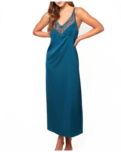 iCollection Lucile Satin And Lace Long Gown - Blue