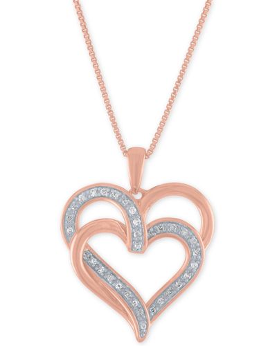 Macy's Diamond Overlap Heart 18" Pendant Necklace (1/10 Ct. T.w. - Pink