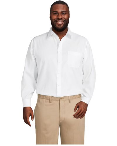 Lands' End Traditional Fit Solid No Iron Supima Pinpoint Straight Collar Dress Shirt - White