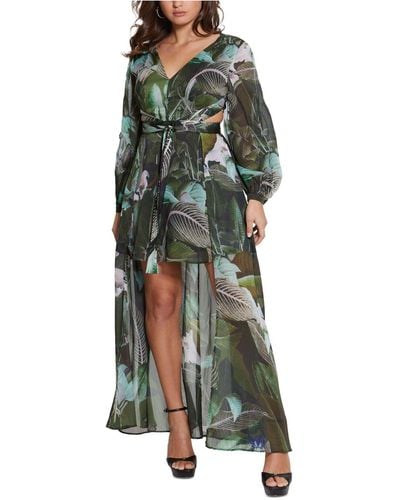 Guess Eco Farrah Long Sleeve Mini Dress With Removable Long Skirt - Green