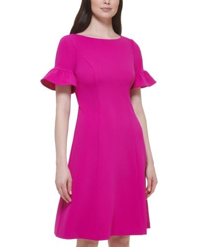 Jessica Howard Petite Flutter-sleeve Fit & Flare Dress - Pink