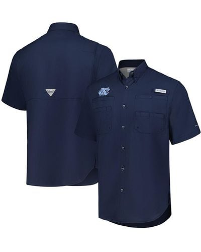 Columbia North Carolina Tar Heels Pfg Tamiami Omni-shade Button-down Shirt - Blue