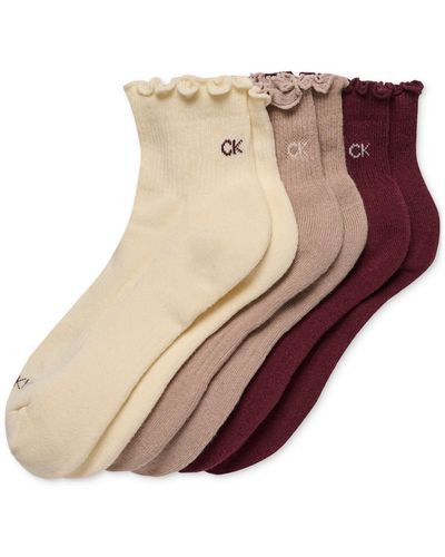 Calvin Klein 3-pk. Ruffled Quarter Performance Socks - Natural