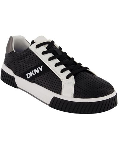 DKNY Perforated Two-tone Branded Sole Racer Toe Sneakers - Black