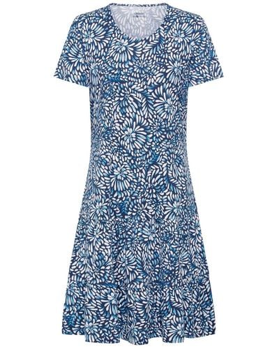 Olsen Cotton Blend Short Sleeve Carnation Print Tiered Dress Containing [tm] Modal - Blue