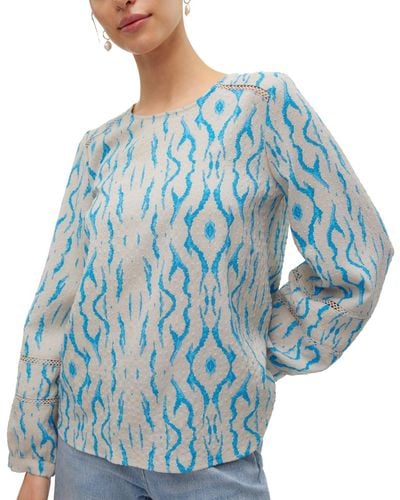 Vero Moda Karin Jill Printed Blouson-sleeve Top - Blue