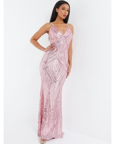 Quiz Sequin Strappy Evening Dress - Pink