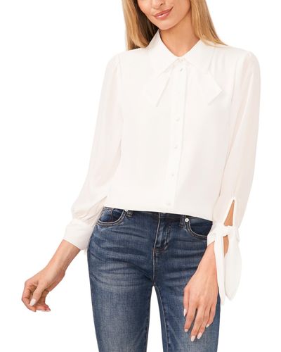 Cece Collared Long Sleeve Button Down Blouse - White