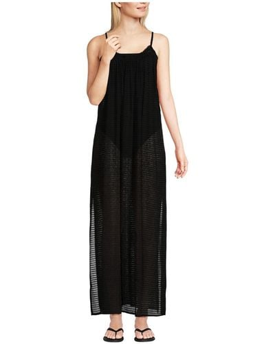 Lands' End Rayon Poly Rib Scoop Neck Swim Cover-up Maxi Dress - Black