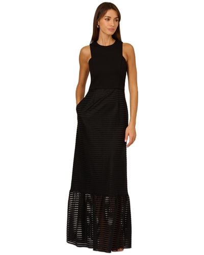 Adrianna Papell Shadow-stripe Gown - Black