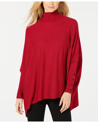 Alfani Turtleneck Poncho Sweater - Red