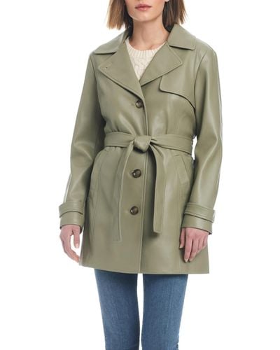 Sanctuary Faux Leather Single-breasted Fitted Trench Coat - Green