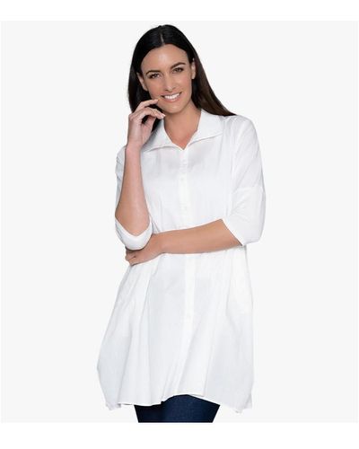 Stella Carakasi 3/4 Sleeve Button-front Cotton Poplin Shirt Top Tiburon Tunic Icon - White