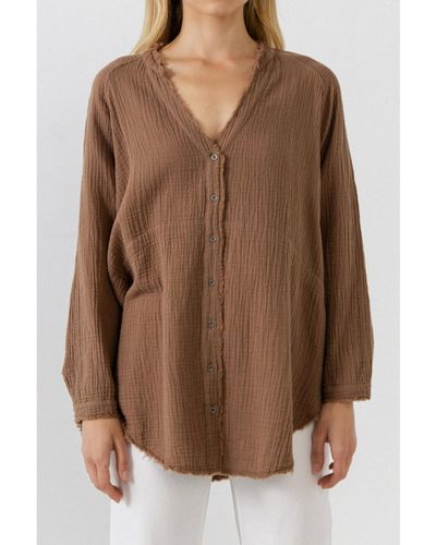 Free the Roses Button Down Tunic - Brown