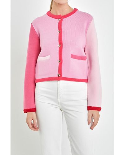 English Factory Color Block Sweater Cardigan - Pink