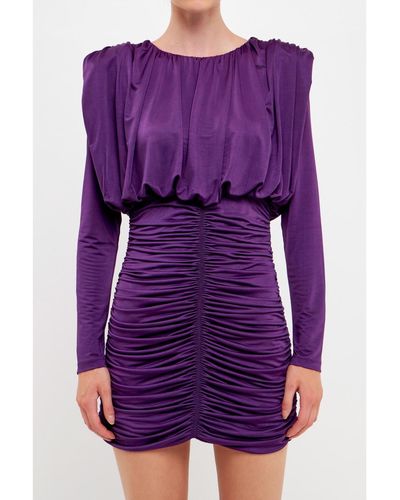 Endless Rose Fluid Shoulder Pad Mini Dress - Purple