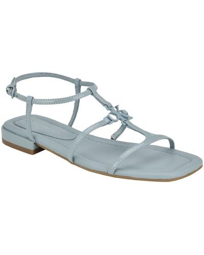 Calvin Klein Sindy Square Toe Strappy Flat Sandals - Blue