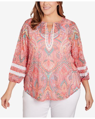 Ruby Rd. Plus Size Paisley Lace Knit Top - Pink