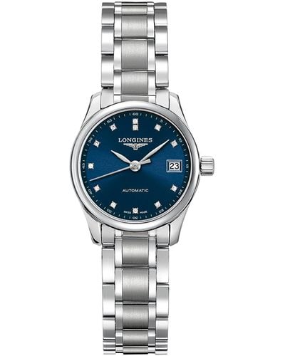 Longines Swiss Automatic Master Collection Diamond Accent Stainless Steel Bracelet Watch 26mm L21284976 - Blue