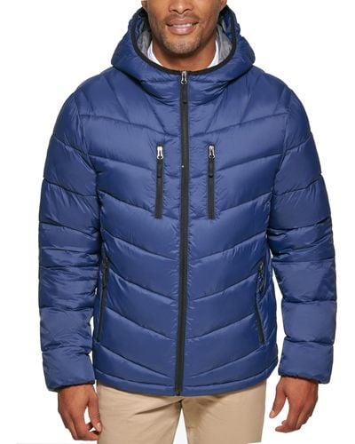 Club Room Chevron Quilted Hooded Puffer Jacket - Blue