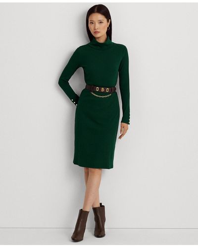 Lauren by Ralph Lauren Cotton-blend Turtleneck Dress - Green
