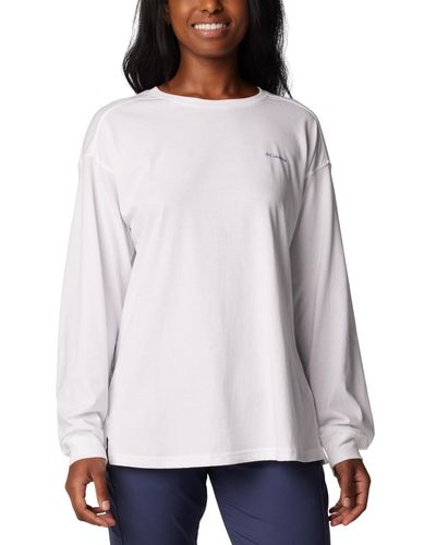 Columbia North Cascades Branded Long-sleeve Crewneck Cotton Top - White