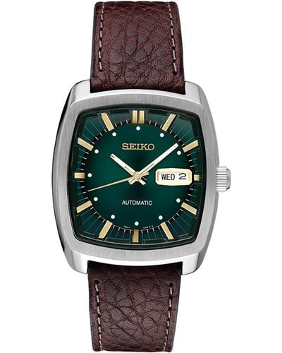 Seiko Automatic Recraft Brown Leather Strap Watch 40mm - Multicolor