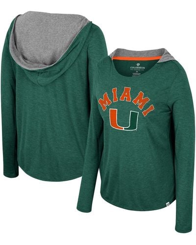 Colosseum Athletics Miami Hurricanes Distressed Heather Long Sleeve Hoodie T-shirt - Green