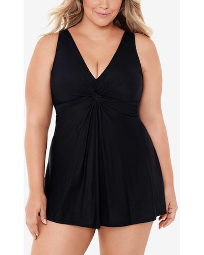 Miraclesuit Plus Size Marais Allover-slimming Twist-front Swimdress - Black