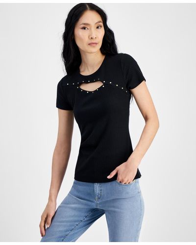 INC International Concepts Fitted Cutout Top - Black