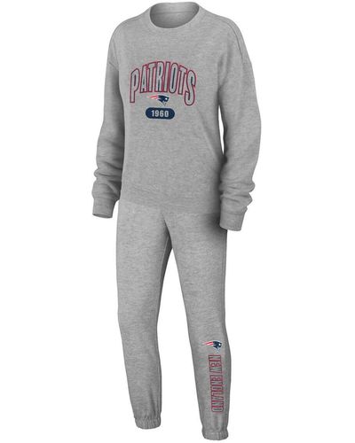 WEAR by Erin Andrews New England Patriots Plus Size Knitted Tri-blend Long Sleeve T-shirt And Pants Lounge Set - Gray