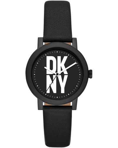 DKNY Soho D Three-hand Leather Strap Watch - Black